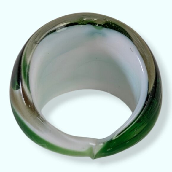 (2/$20) Vintage Murano Green Swirl Glass Ring - Picture 5 of 7